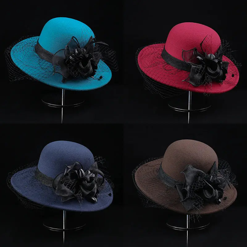 Net Yarn Flowers Woolen Basin Hat Female European And American French Hepburn Style hercurva