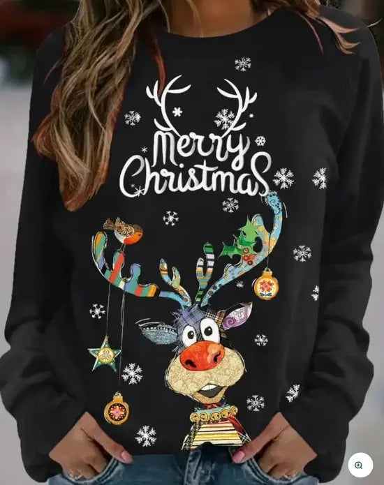 Christmas European And American Women Printed Crew Neck Sweatshirt hercurva