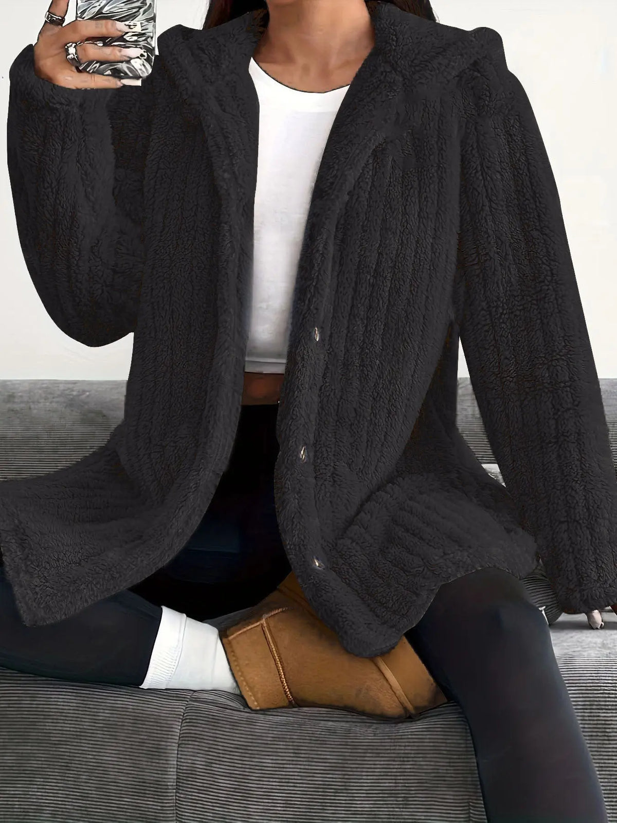 Hooded Loose Plush Coat Women's Regular Sleeve hercurva