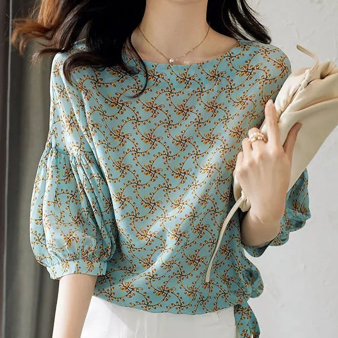 Women's Cropped Lantern Sleeve Floral Top hercurva