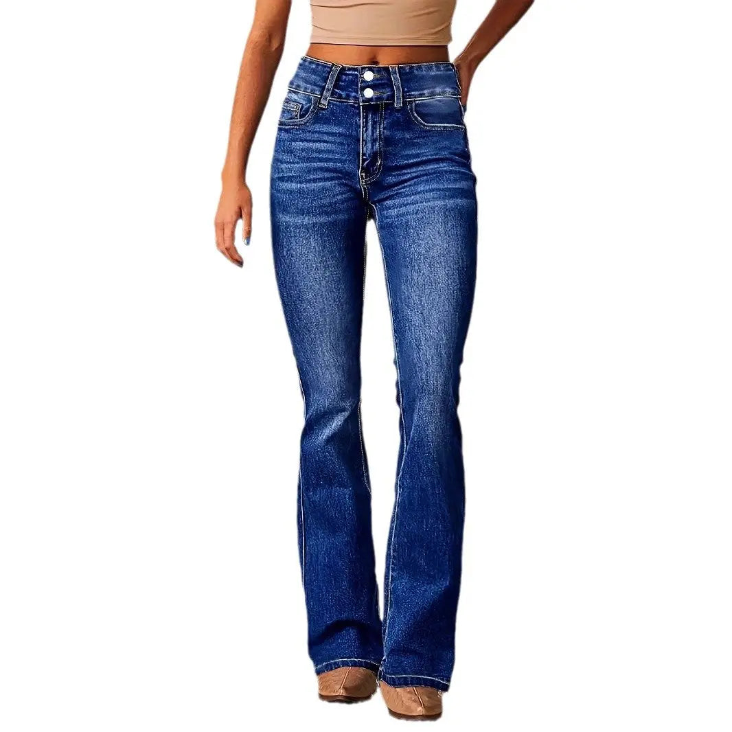 Skinny Flared Jeans With Pockets Fashion Button Zipper Trousers Women's Slim Denim Pants hercurva