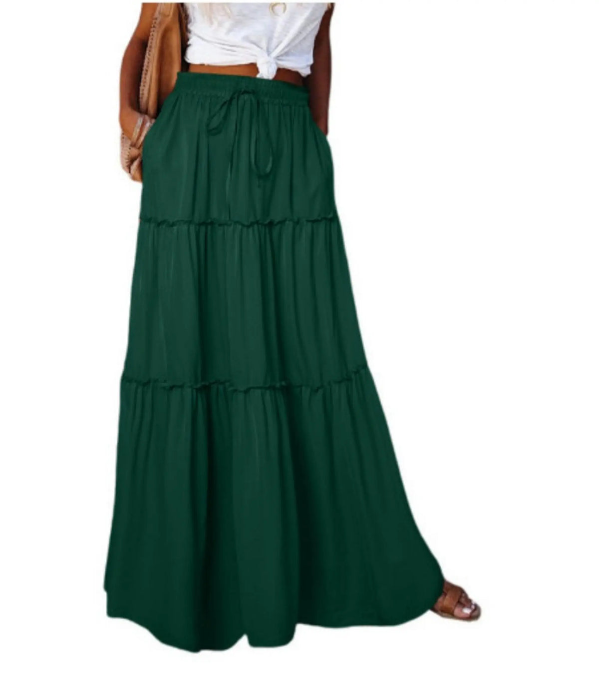 Women's Elastic High Waist A-Line Pleated Casual Maxi Dress hercurva