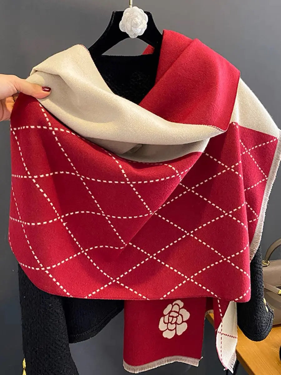 Camellia Artificial Cashmere Scarf Thick Warm Scarf hercurva