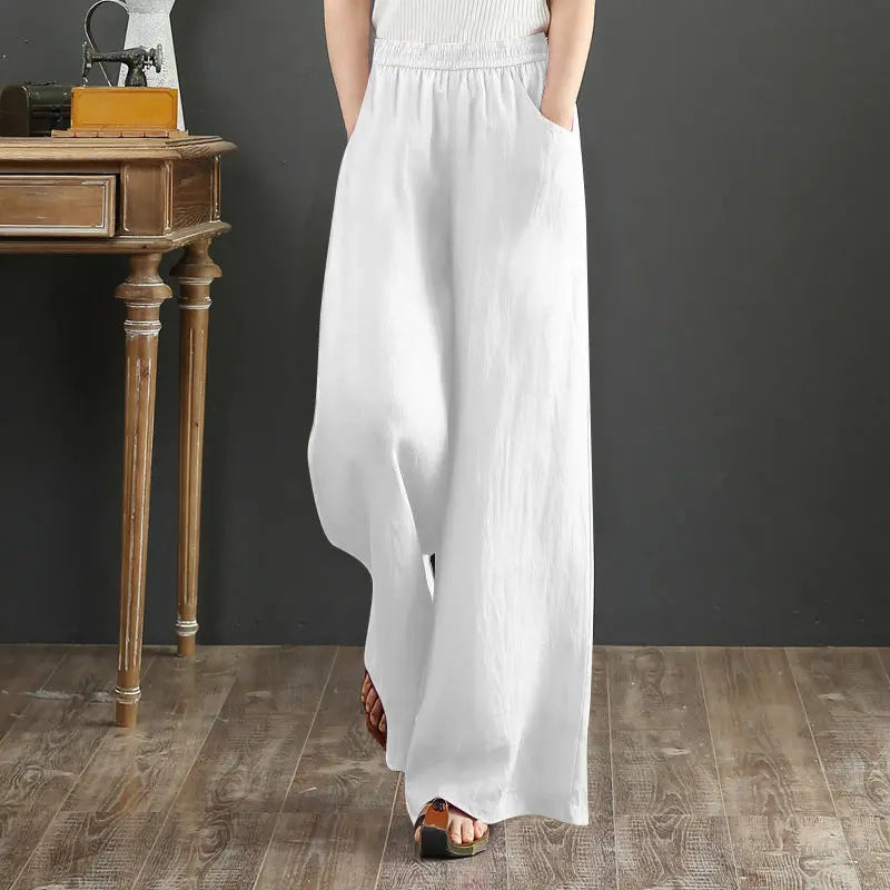 Pure Linen Korean Wide Leg Pants Women Loose Rope hercurva