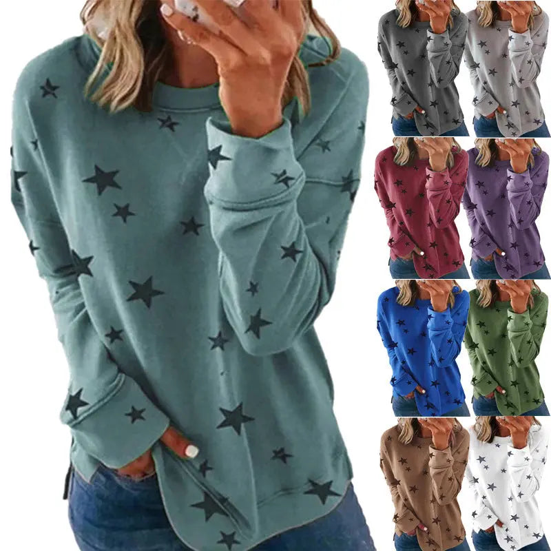 Star Print Long Sleeve Pullover Women's Sweatshirt hercurva