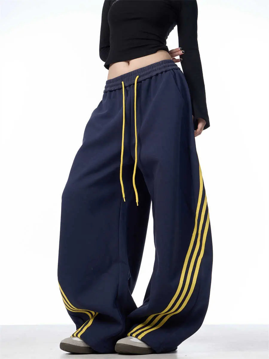 Striped Lace-up Machete Casual Pants Loose Wide-leg Pants hercurva