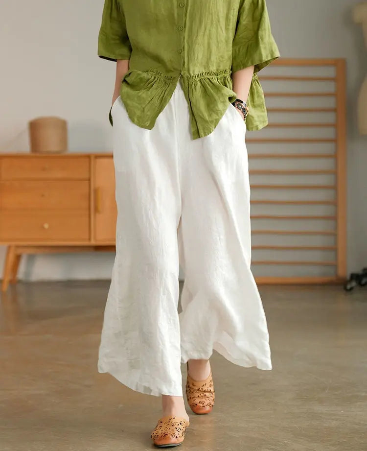 Cotton And Linen Cropped Wide-leg Casual Straight Breathable Slim Fit Casual Pants hercurva