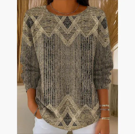 Creative Pattern Women's Drop Shoulder Round Neck Long Sleeve T-Shirt hercurva