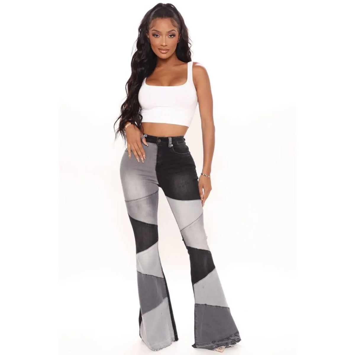 Women's Wide-leg Fashion Stitching Jeans hercurva