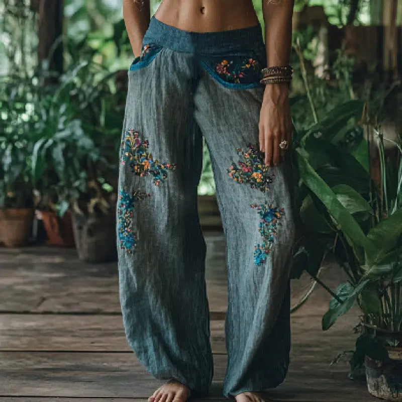 3D Floral Print Pattern Elegant Straight Women's Trousers hercurva