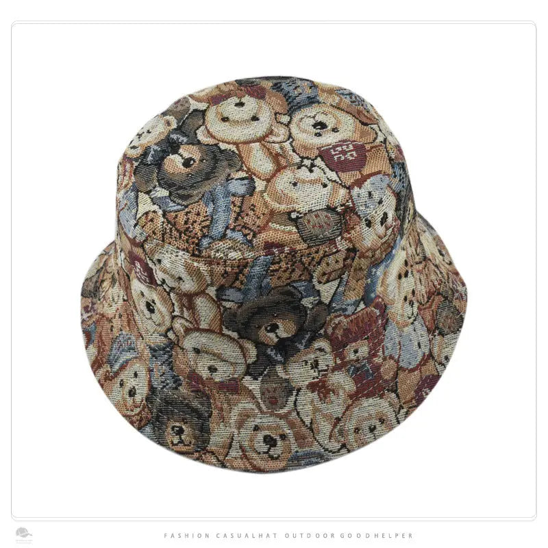 Cute Bear Jacquard Flat Bucket Hat Children Summer Fashion All-matching Sun-proof Bucket Hat hercurva