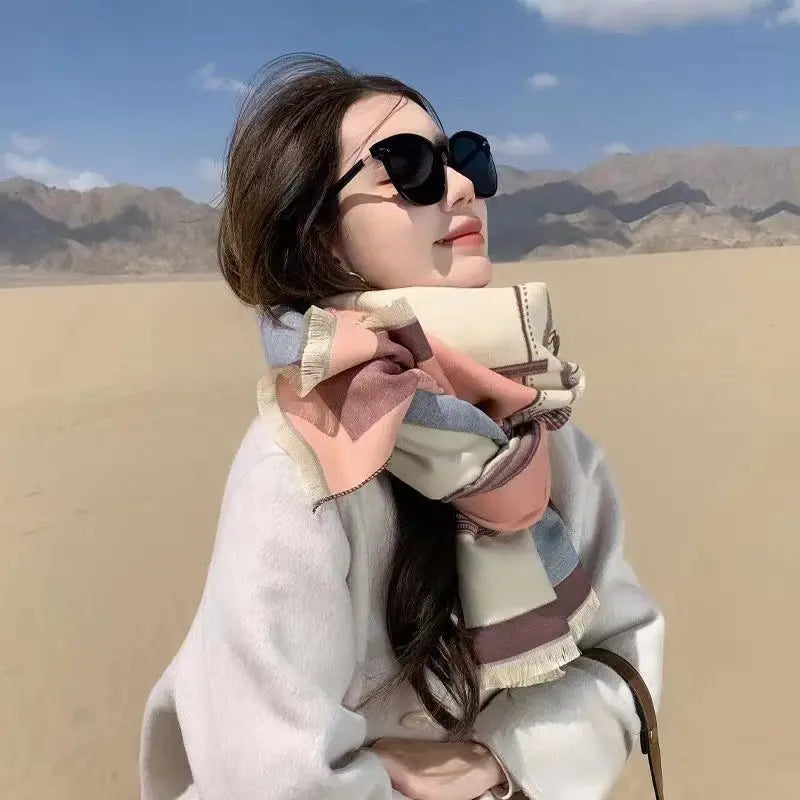 Korean Style Contrast Color Artificial Cashmere Scarf Women's New Winter hercurva