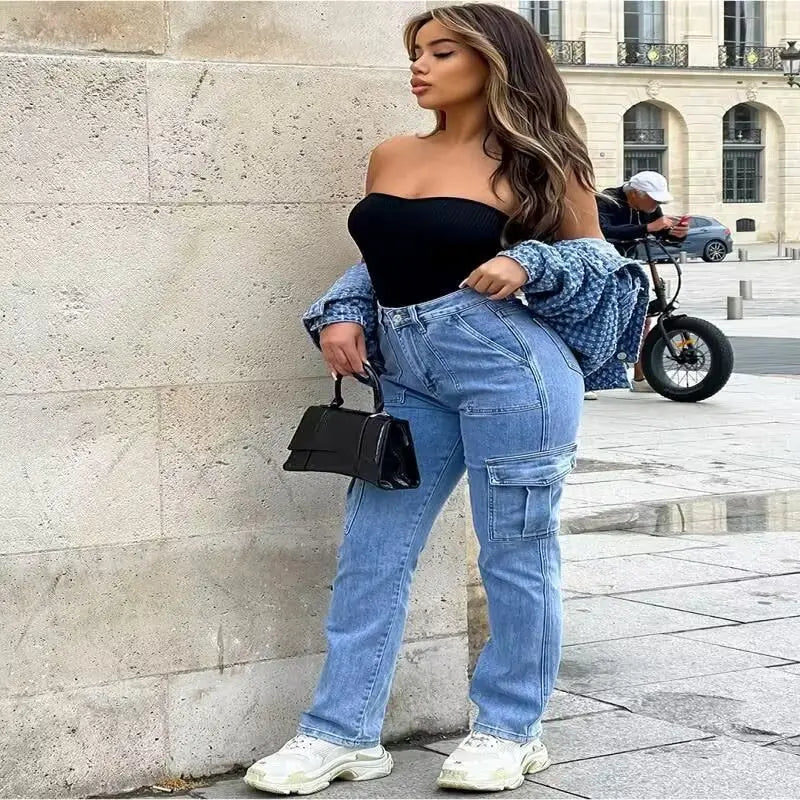 Cargo Jeans Women's Spring And Autumn Multi-pocket Wide-leg Casual Pants hercurva