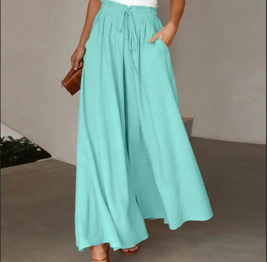 Women's Fashion Wide Leg Elastic Waistband Wide Leg High Waist Long Dress Pants hercurva