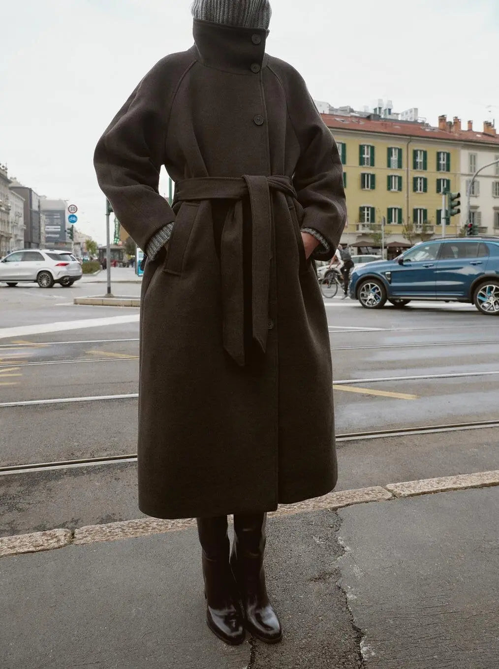 Women's Stand Collar Belt Overcoat Coat hercurva