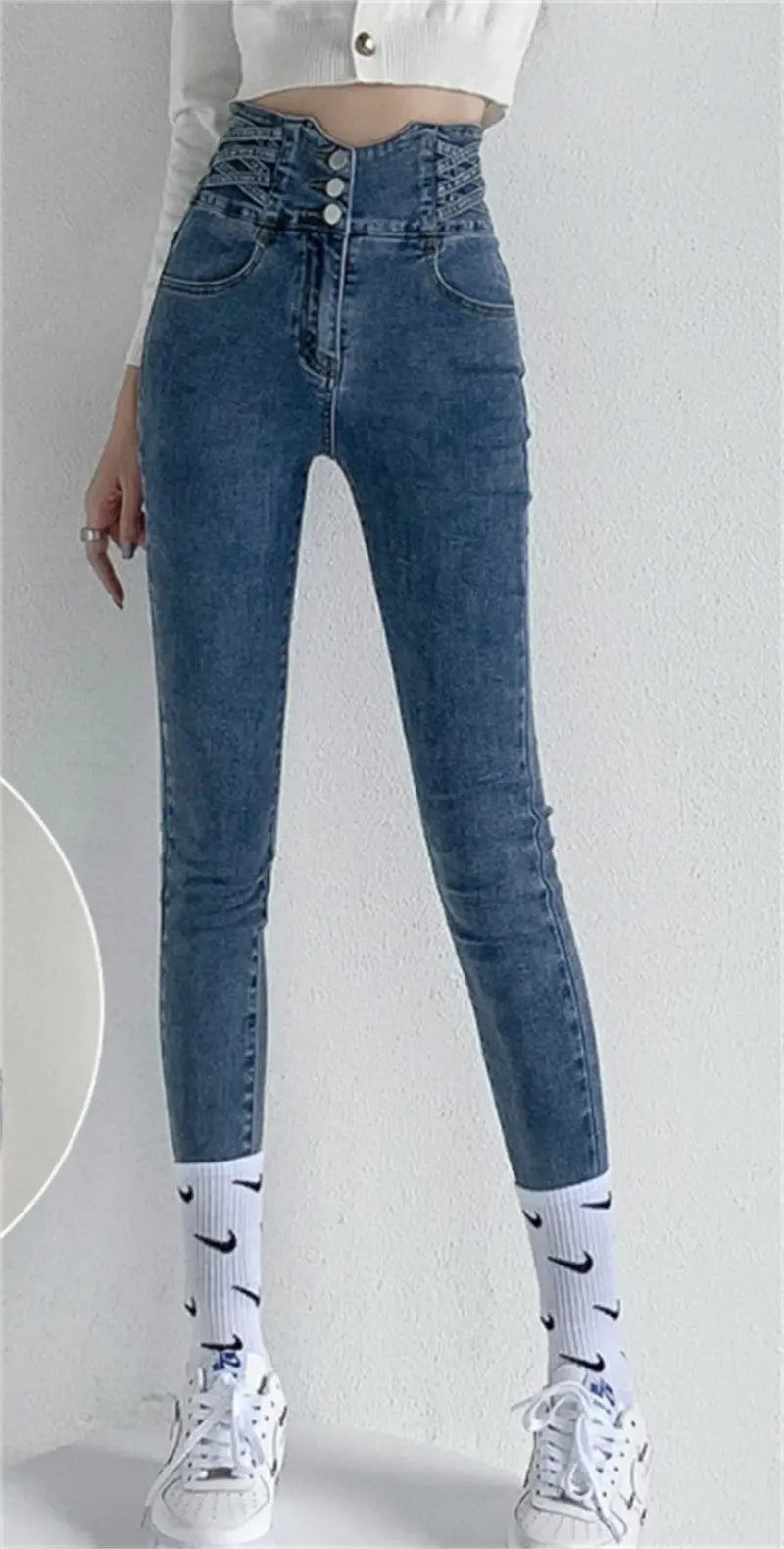 Tight High Waist And Small Feet Belly Women's Denim Trousers hercurva