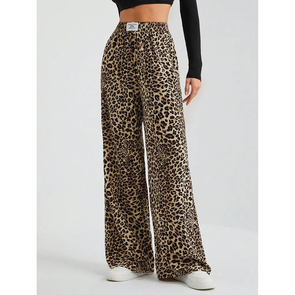 Leopard Print Floral Print Casual Jumpsuit Wide Leg Loose hercurva