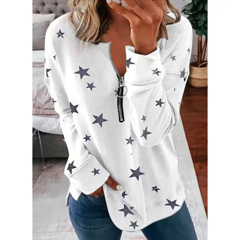 Star Print Long Sleeve Pullover Women's Sweatshirt hercurva
