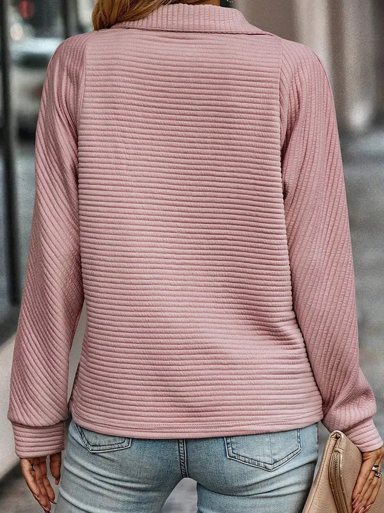 Zipper Stand Collar Pullover Sweatshirt Fashion Solid Striped Long Sleeve Top Spring And Autumn Women's Clothing hercurva
