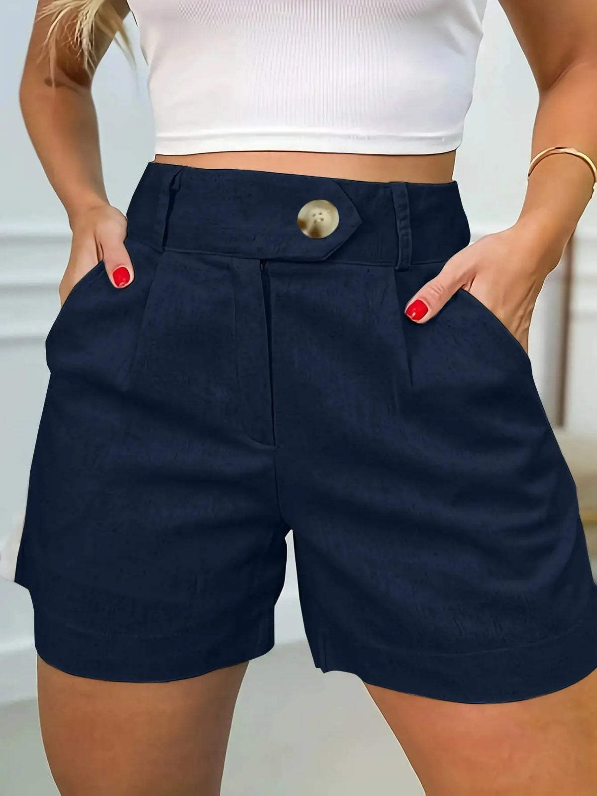 Women's Fashion Casual High Waist Pure Color Suit Shorts hercurva