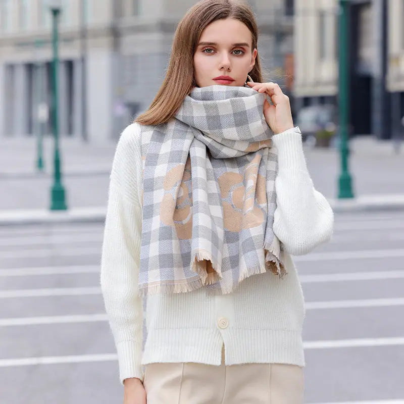 High-grade Cold Protection In Autumn And Winter Thermal Plaid Scarf Printed Tassel Mid-length Shawl hercurva
