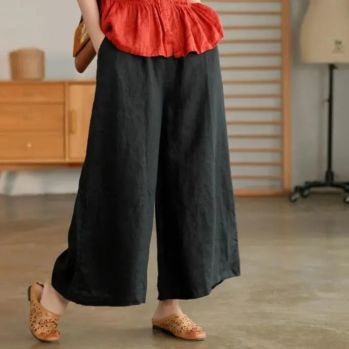 Cotton And Linen Cropped Wide-leg Casual Straight Breathable Slim Fit Casual Pants hercurva