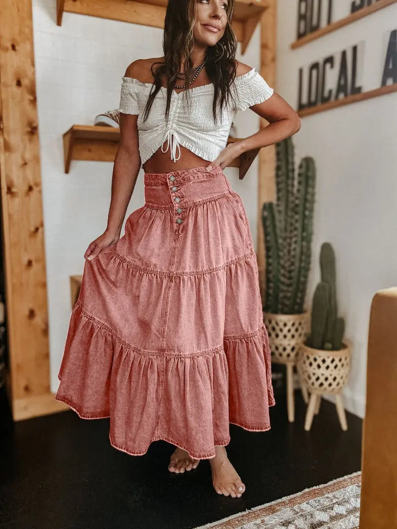 Bohemian A- Line Layered Cake Denim Skirt hercurva