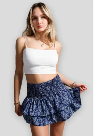 Women's Pleated Ruffles Printed Dress Fashion Floral Bohemian Short Skirt hercurva