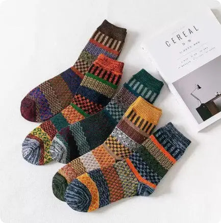 Winter Rhombus Wool Socks Thick Line Medium Tube hercurva