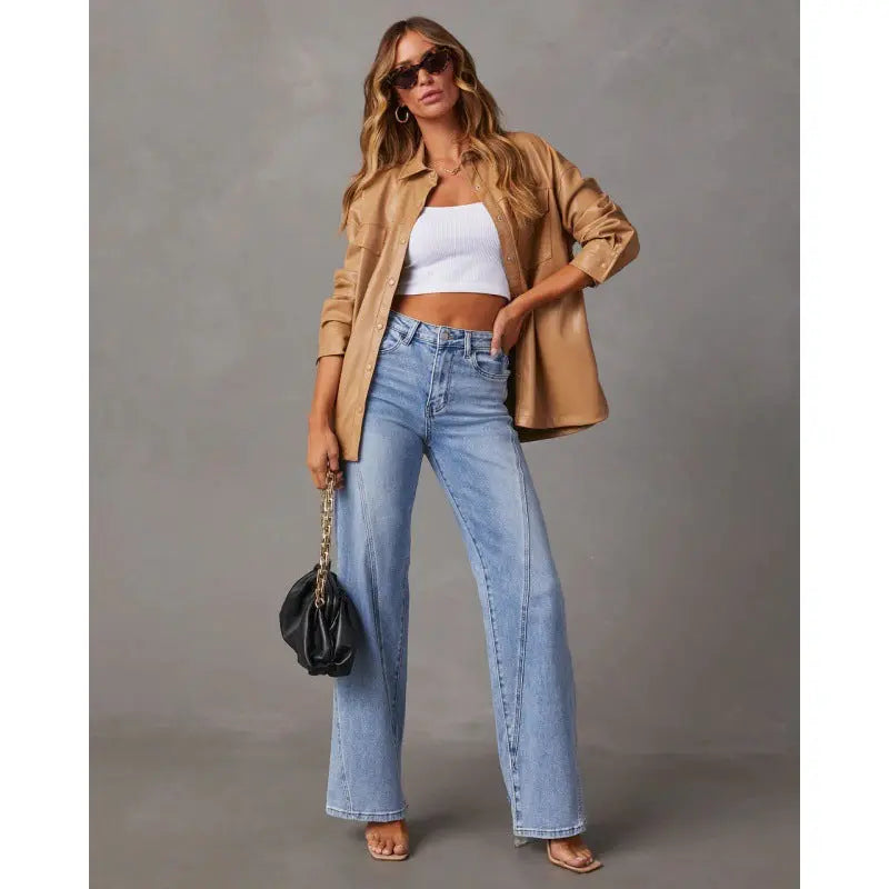 Casual Patchwork Women's Wide Leg Jeans hercurva