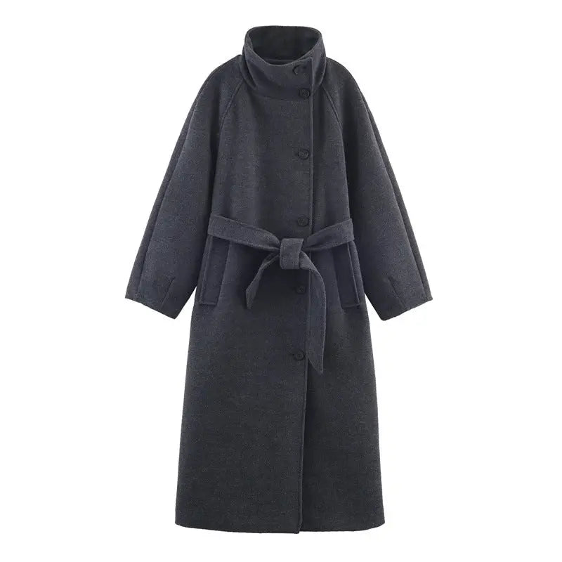 Women's Stand Collar Belt Overcoat Coat hercurva