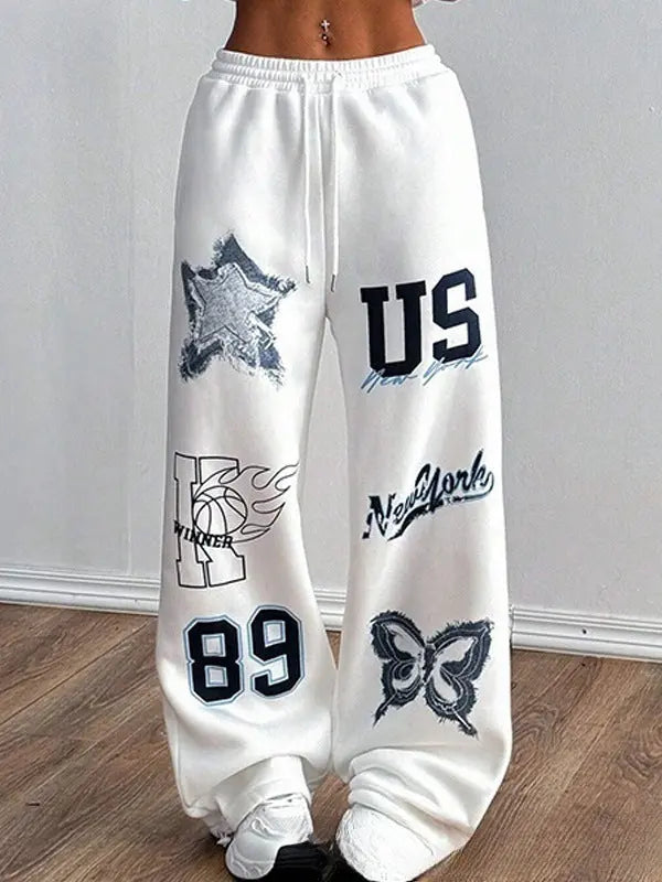 Women's Printed Drawstring Straight Sports Casual Pants hercurva