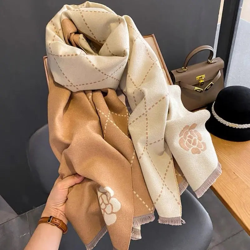 Camellia Artificial Cashmere Scarf Thick Warm Scarf hercurva