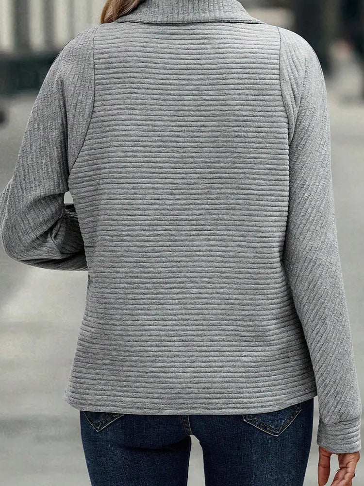Zipper Stand Collar Pullover Sweatshirt Fashion Solid Striped Long Sleeve Top Spring And Autumn Women's Clothing hercurva