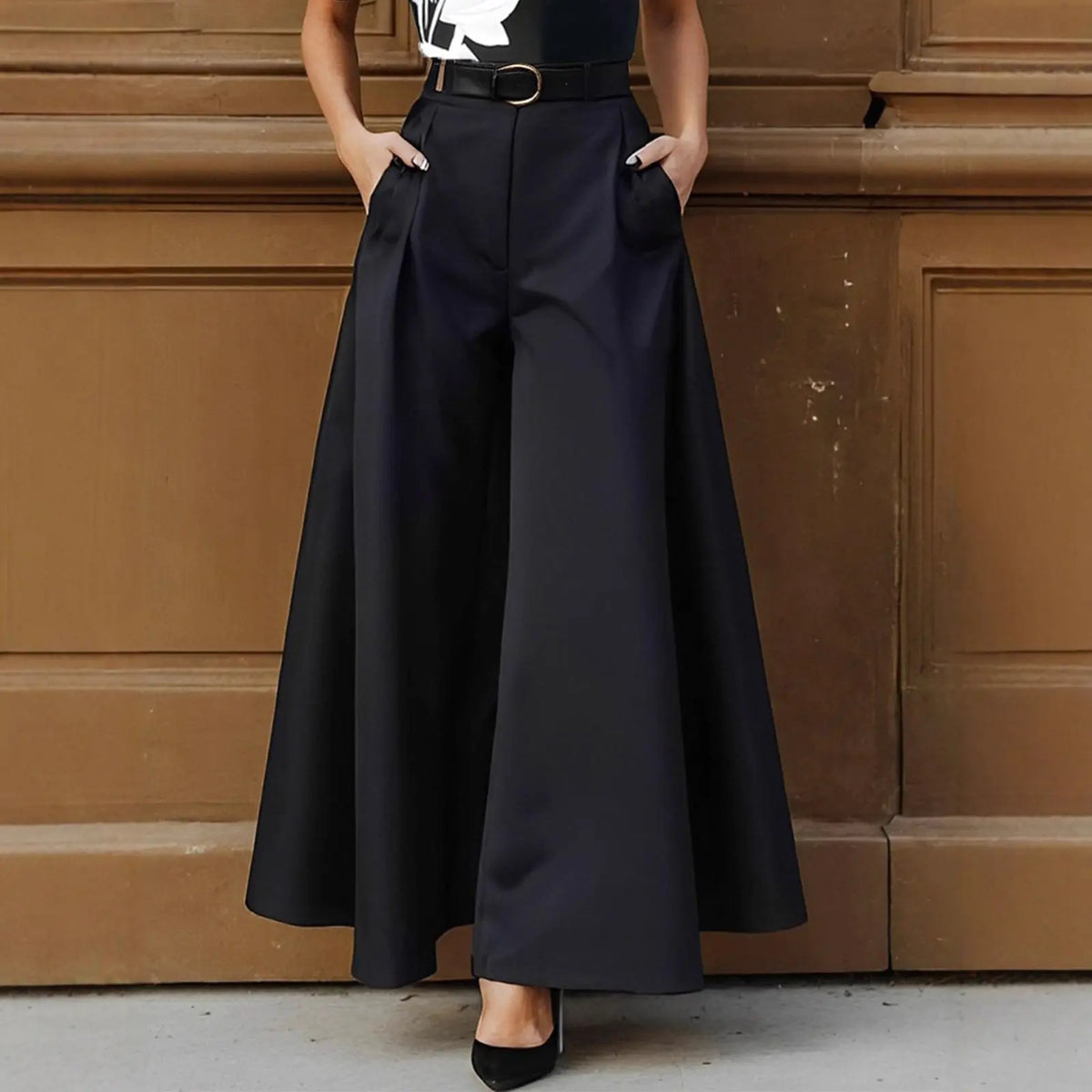 Cities Solid Color Wide-leg Pants No Belt hercurva