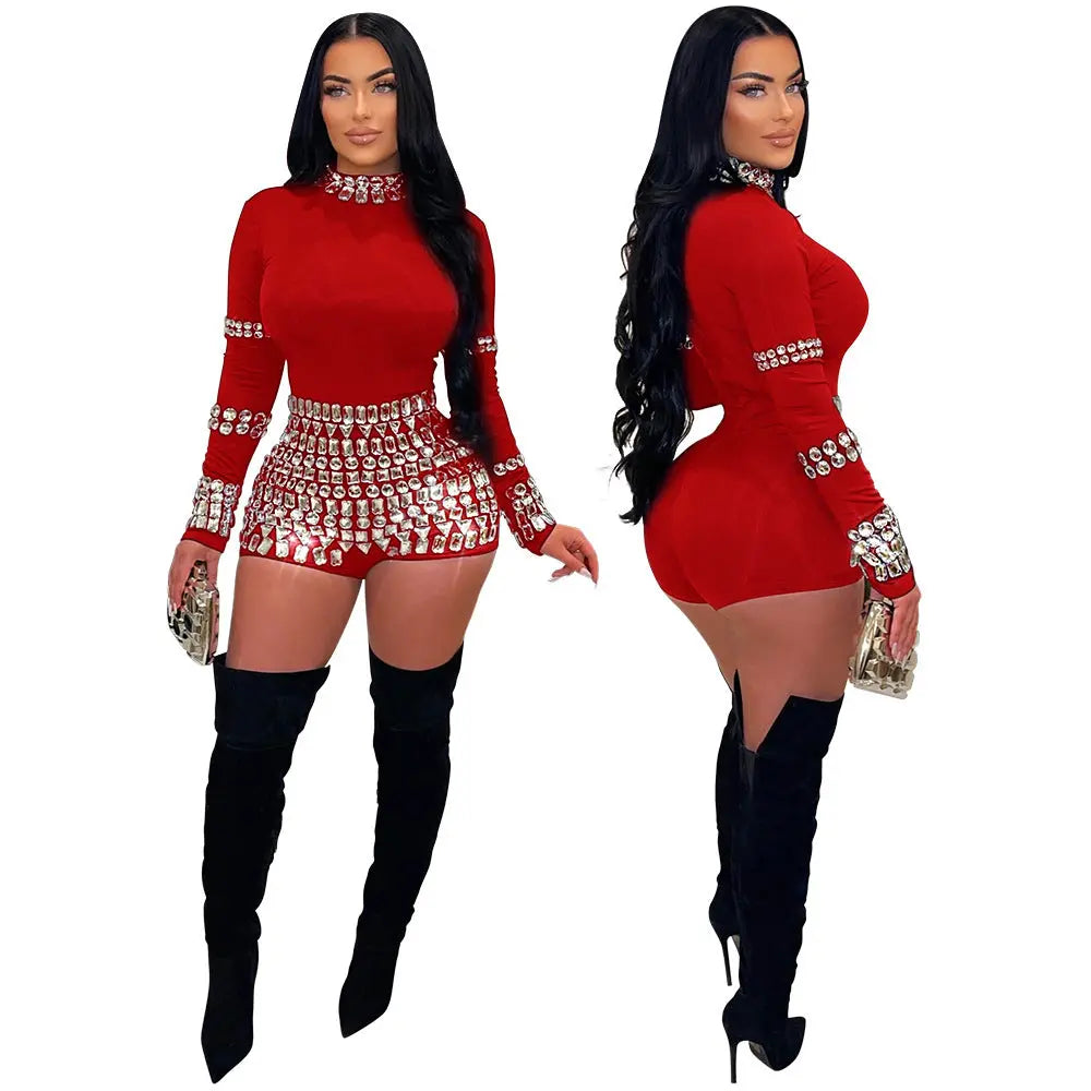 Fashion Rhinestone Slim Fit Bodysuit Women hercurva