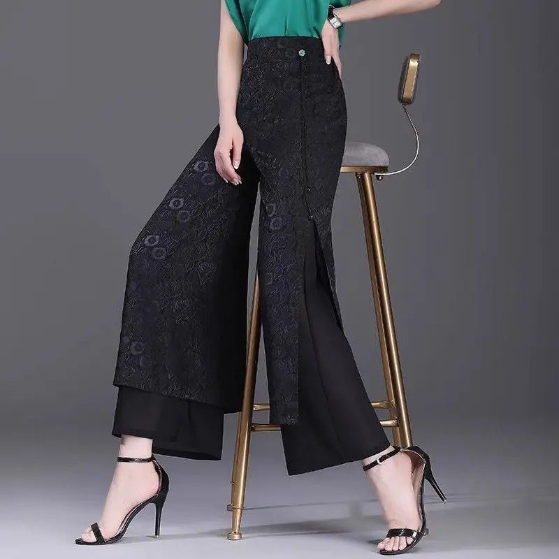 Chinese Style Split Pants Thin High Waist Loose hercurva