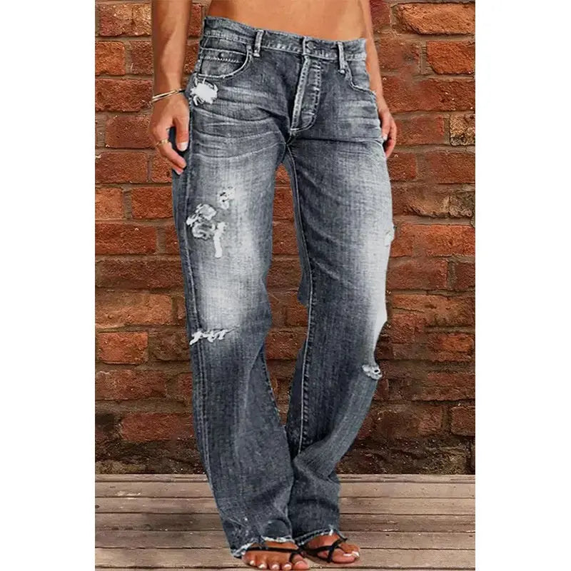 Ripped Jeans Loose Wide Leg Denim Pants Leisure Commuting Trousers Women's Clothing hercurva