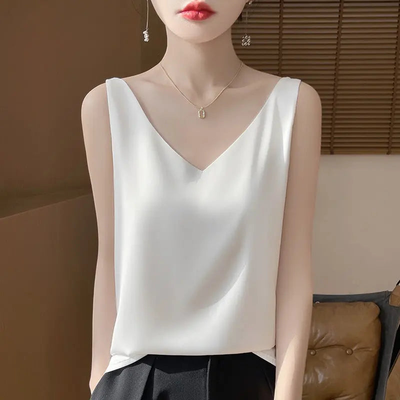 Sling Vest Inner Match Satin Silky Base Loose Sleeveless Top hercurva