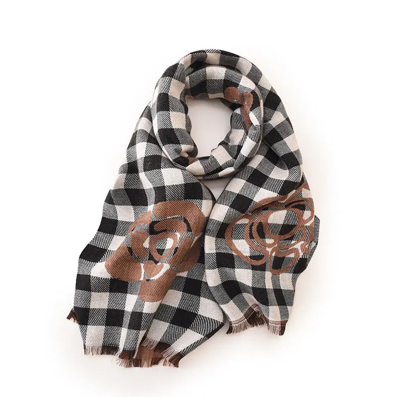 High-grade Cold Protection In Autumn And Winter Thermal Plaid Scarf Printed Tassel Mid-length Shawl hercurva