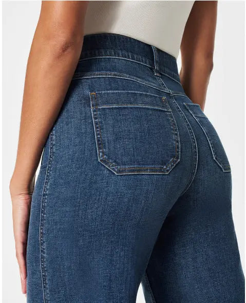 Cropped Style Wide Leg Women's Clothing Oversized Jeans, Shade Blue hercurva