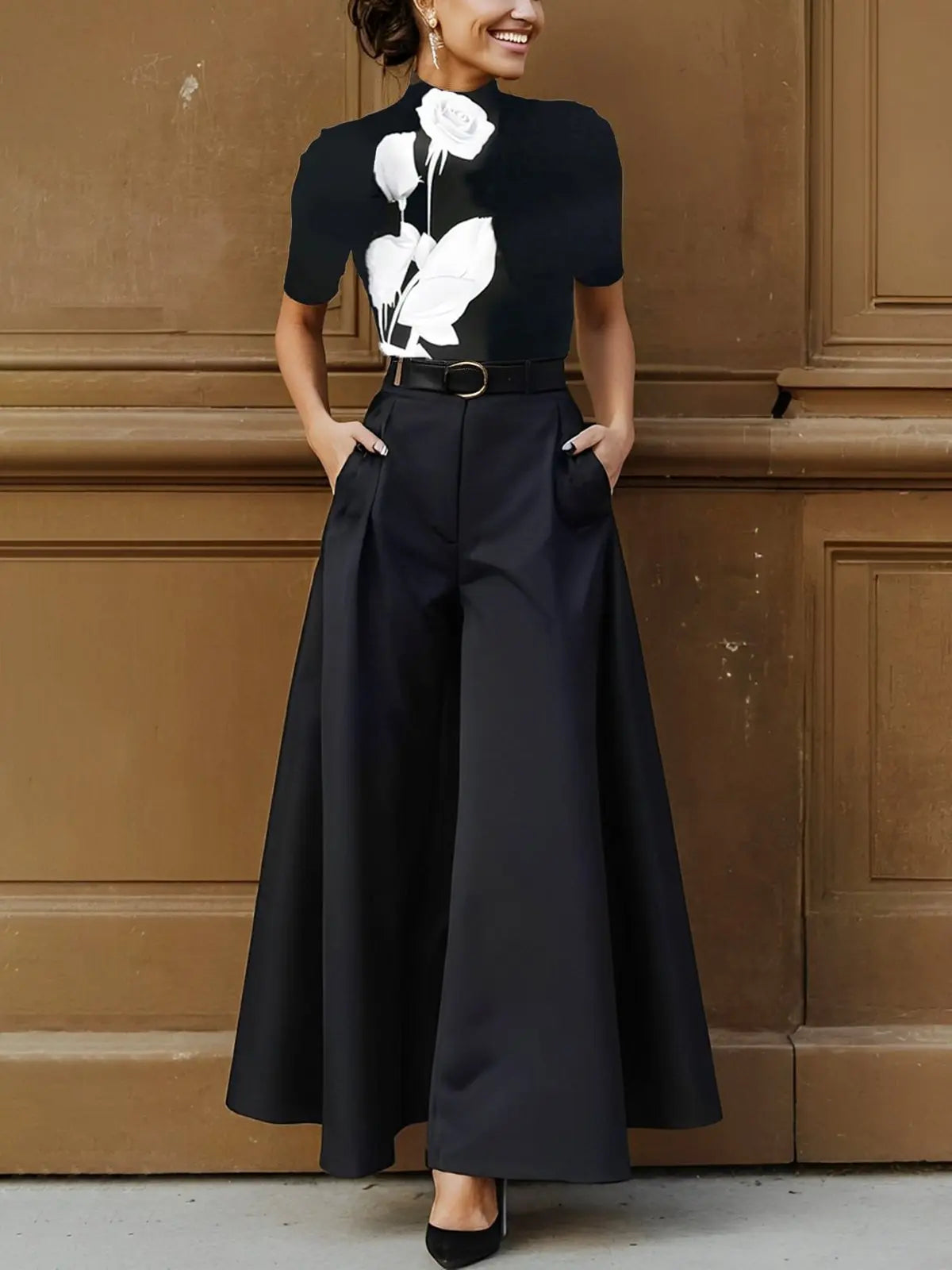 Cities Solid Color Wide-leg Pants No Belt hercurva