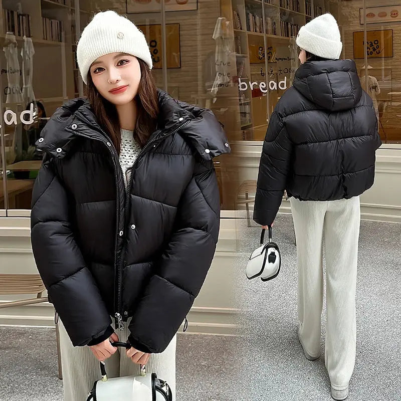 Elegant Fluffy Hooded Cotton Jacket Puffer Jacket Coat Warm Commute hercurva