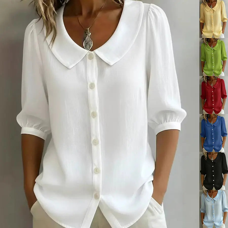 Collared Short-sleeve Blouse Fashion Casual Versatile Loose Shirt Women's Clothing hercurva