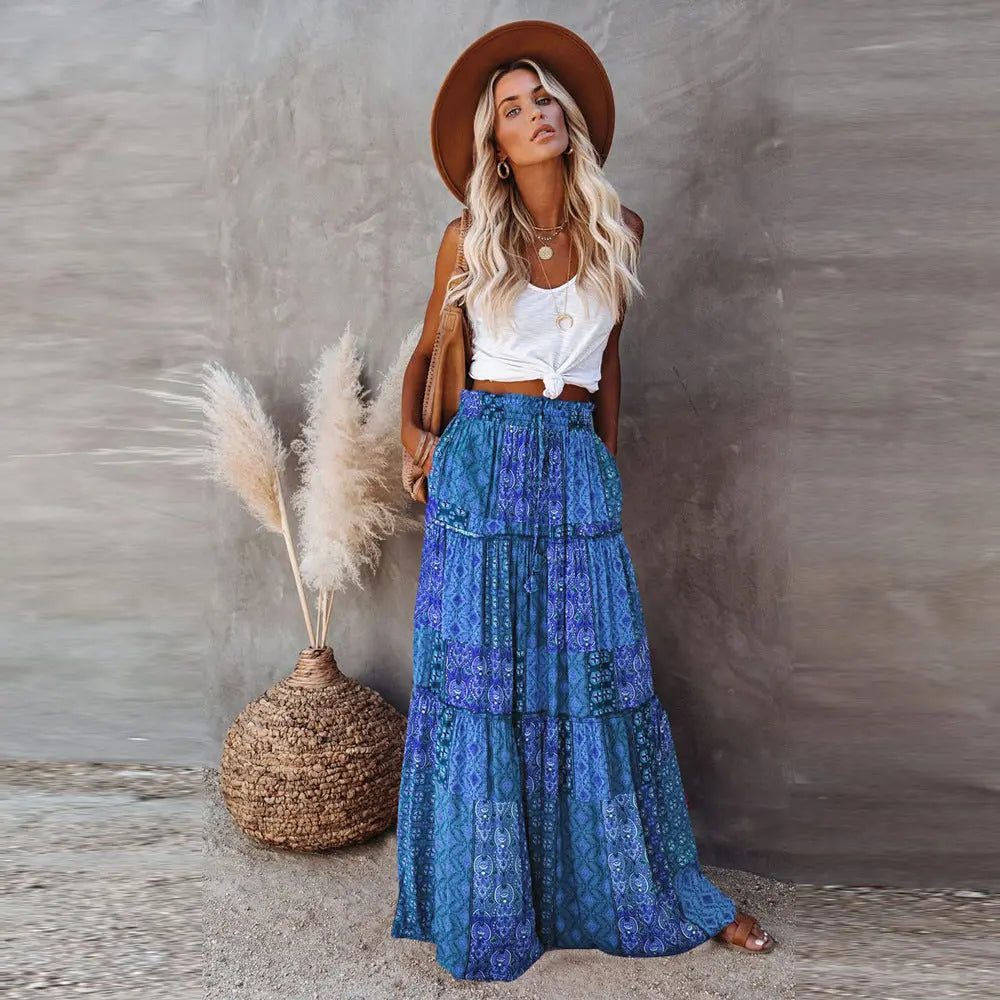 Bohemian Style Loose Casual High Waist Long Skirt hercurva