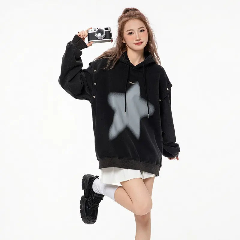 American-style XINGX Printed Distressed Detachable Sweater Autumn Couple Loose Top hercurva