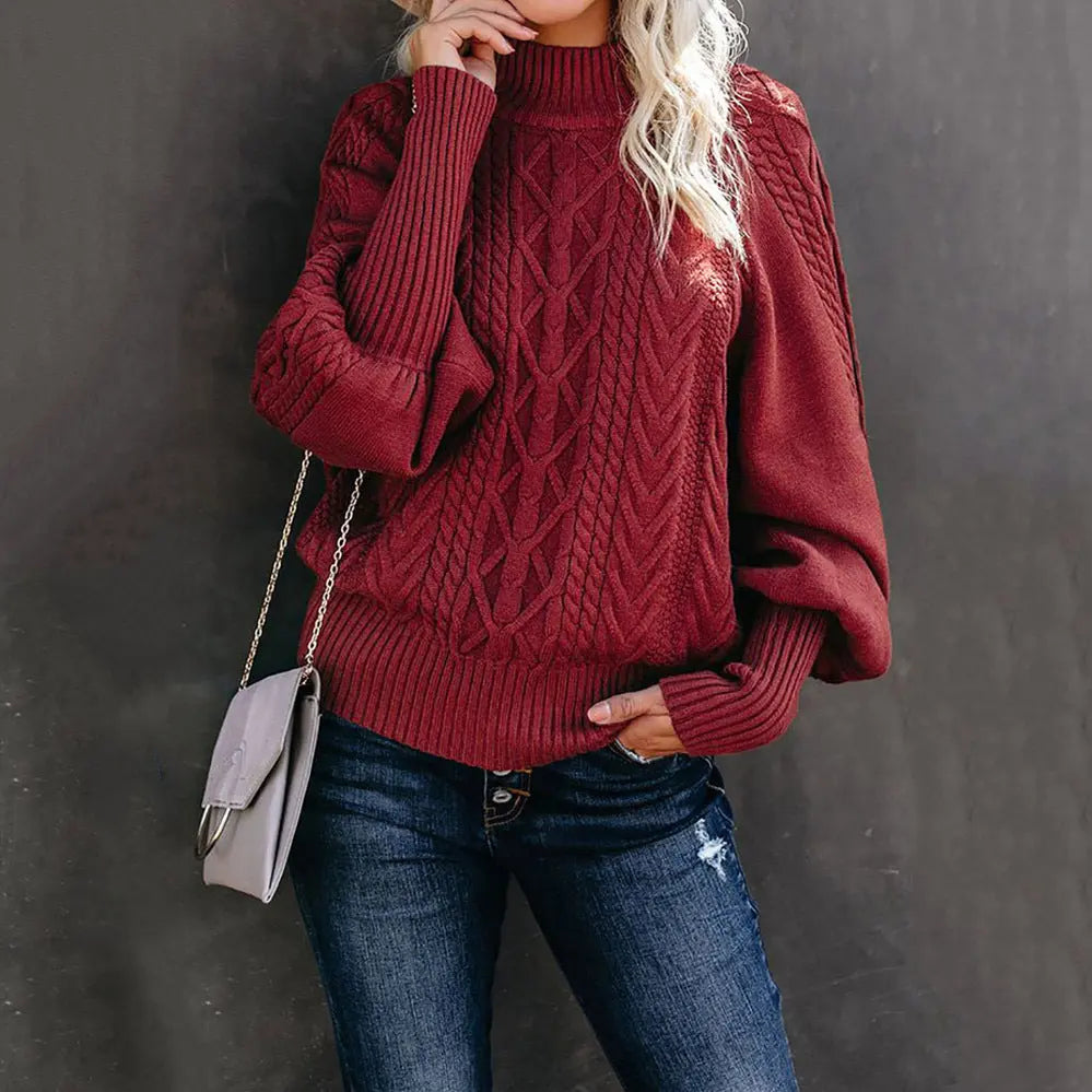 New Style Medium Neck Sweater Women's Loose Long Sleeve Knitting hercurva