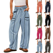 Y2K Black Striped Wide-leg Pants With Pockets Fashion Loose Drawstring Trousers Sports Sweatpants Women's Clothing hercurva