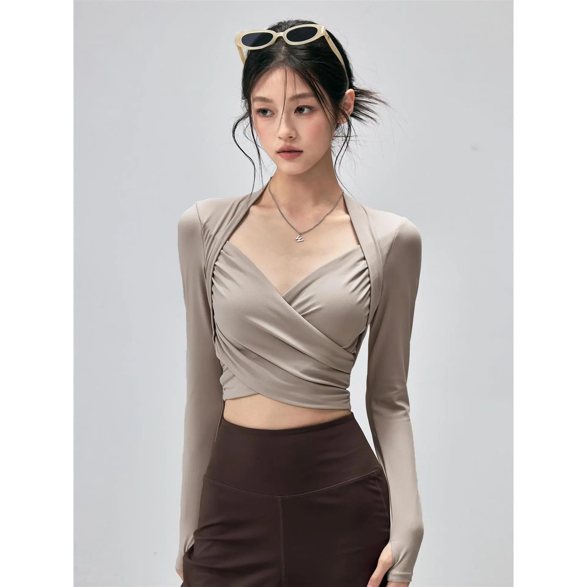 Fitness Top With Chest Pads Yoga WearTight-fitting Long-sleeve Activewear hercurva