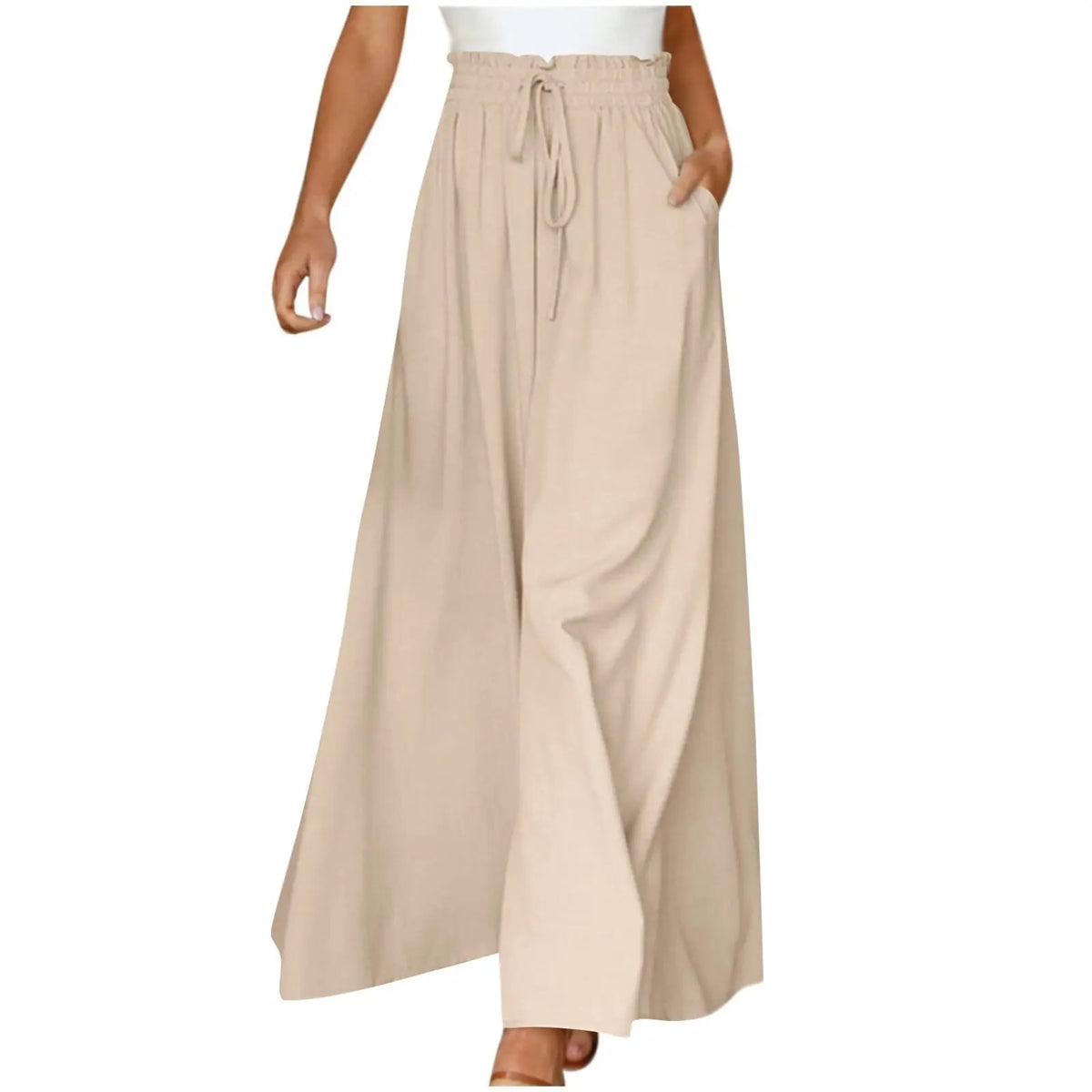 Women's Fashion Wide Leg Elastic Waistband Wide Leg High Waist Long Dress Pants hercurva